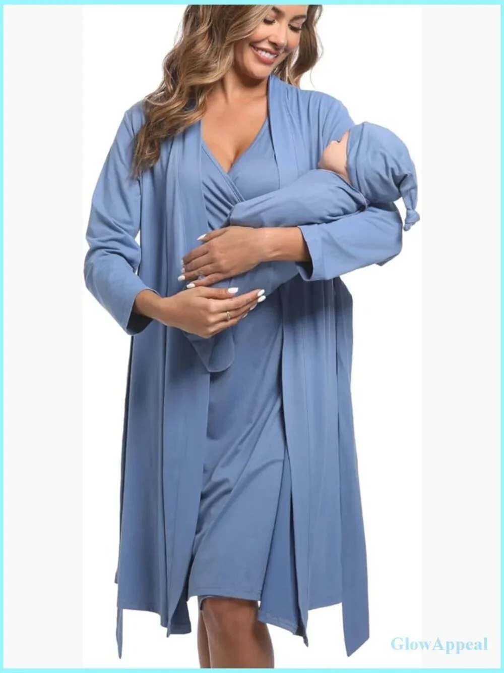 Maternity Robe Set with Swaddle Blanket, Nursing Wear, Size Large